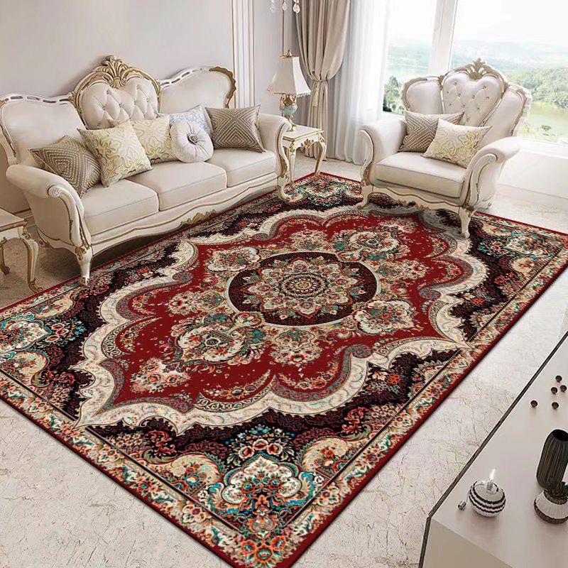 Traditonal Brown Rug Polyester Graphic Pattern Area Rug Stain Resistant Carpet for Home Decor