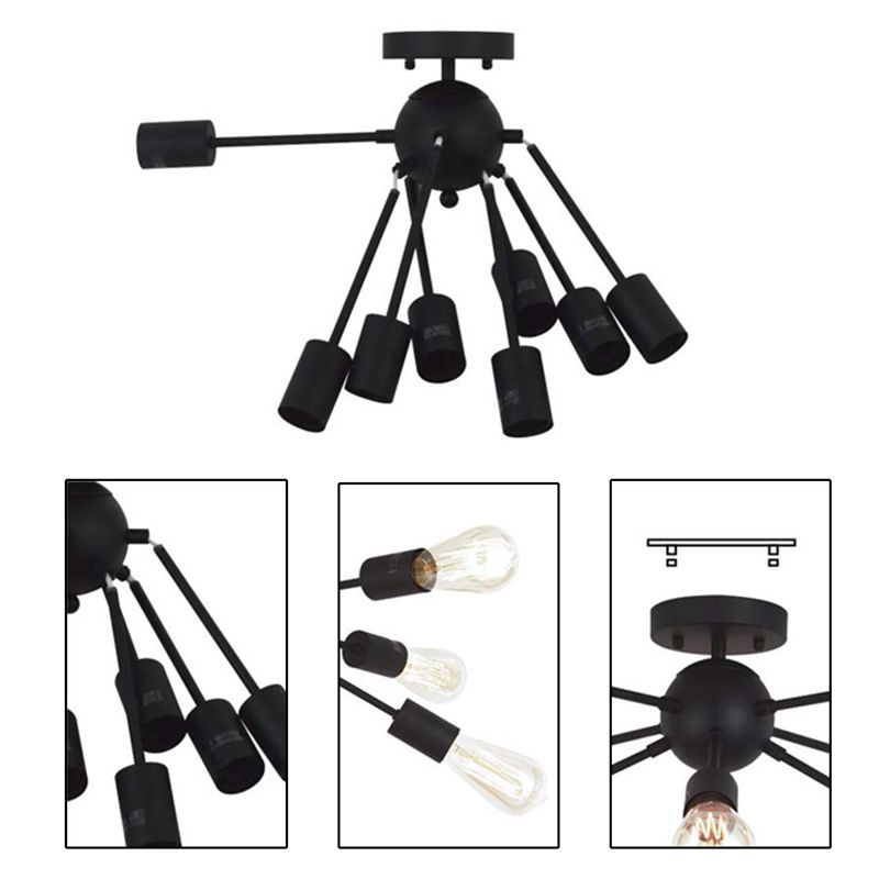 Negro de hierro forjado, con forma de luz de techo múltiple luz de techo Bare Bare Industrial retro estilo de iluminación