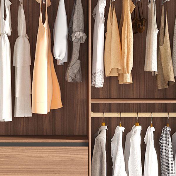 Sliding Wooden Wardrobe Closet Modern Brown Wardrobe Armoire