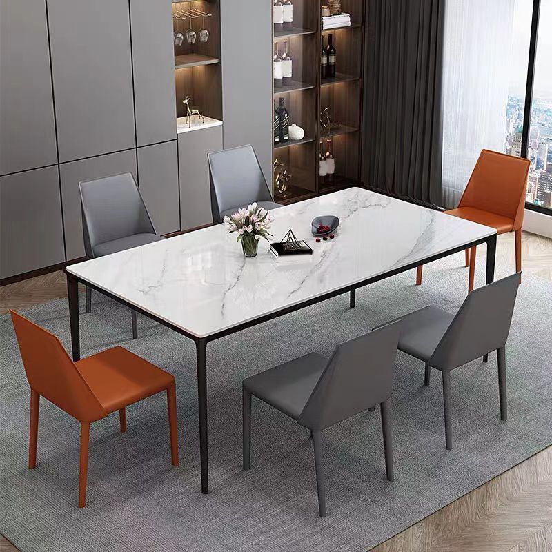 Industrial Sintered Stone Kitchen Table Rectangle Fixed Dining Room Desk