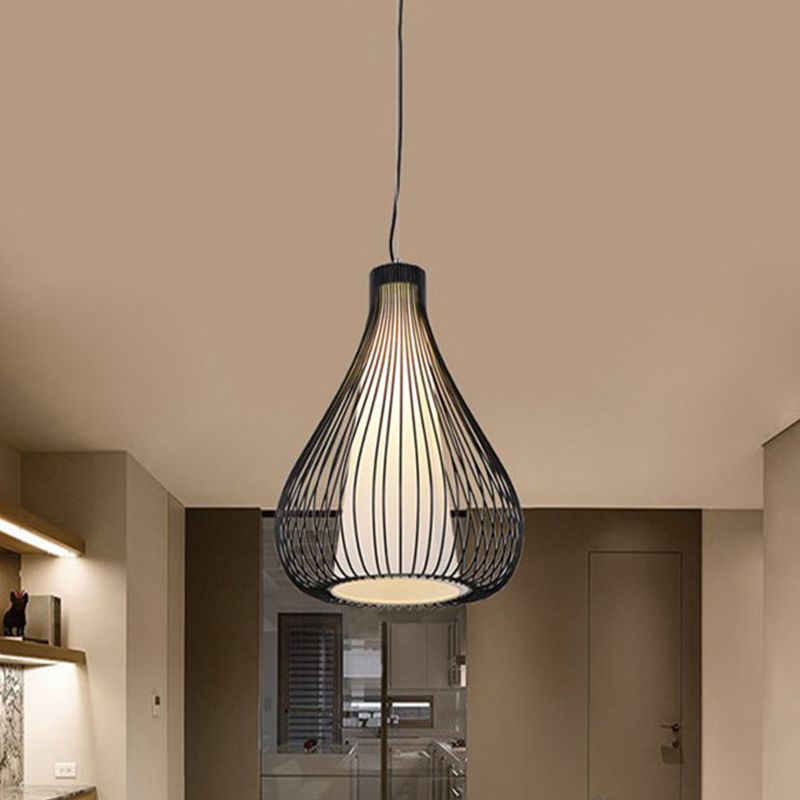 Metallic Black/White Ceiling Lighting Teardrop Cage Shade 1 Bulb Retro Industrial Pendant Light Fixture
