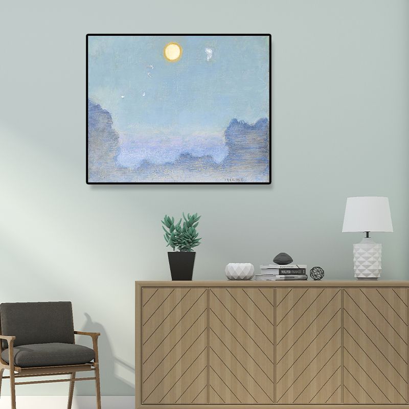 Wild Animal Wall Art Cartoon Textured Square Canvas Print in Blue for Living Room