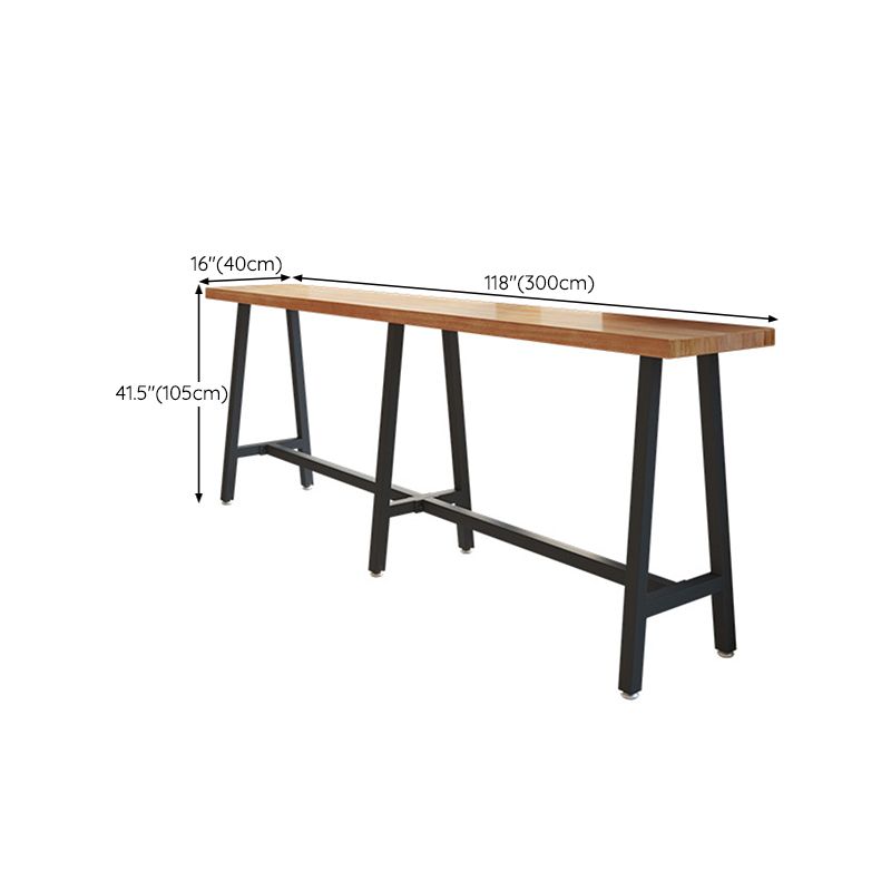 Rectangle Bar Table in Metal and Wood Trestle Base Bar Height Table for Dining Room