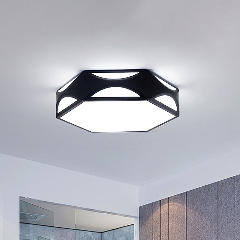 Hexagonal Cutouts Ceiling Mount Light Modern Iron Black/White LED Flush Mount Recessed Lighting with Acrylic Diffuser