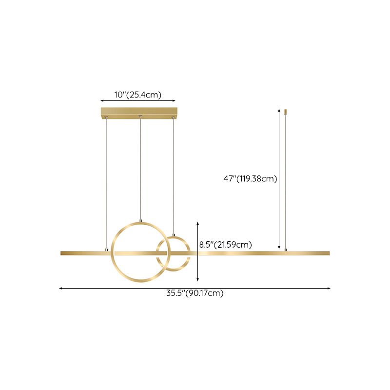 Post Modern LED Kitchen Island Fixture in Gold Linear Ceiling Pendant Lighting