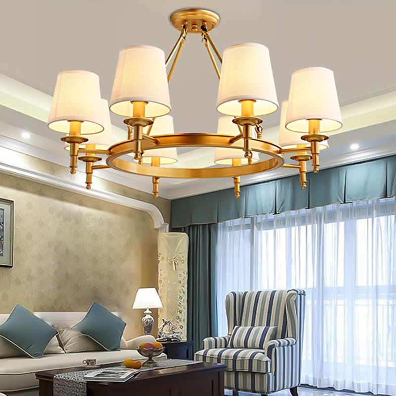 Wagon Wheel Light Fixture Traditional Multi-Head Chandelier Pendant Lamp with White Fabric Shade