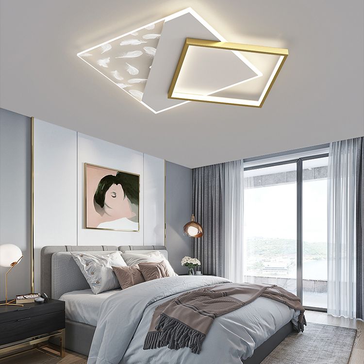 Moderne luxe LED-plafondlamp met veren, geometrische metalen semi-inbouwmontage voor woonkamer