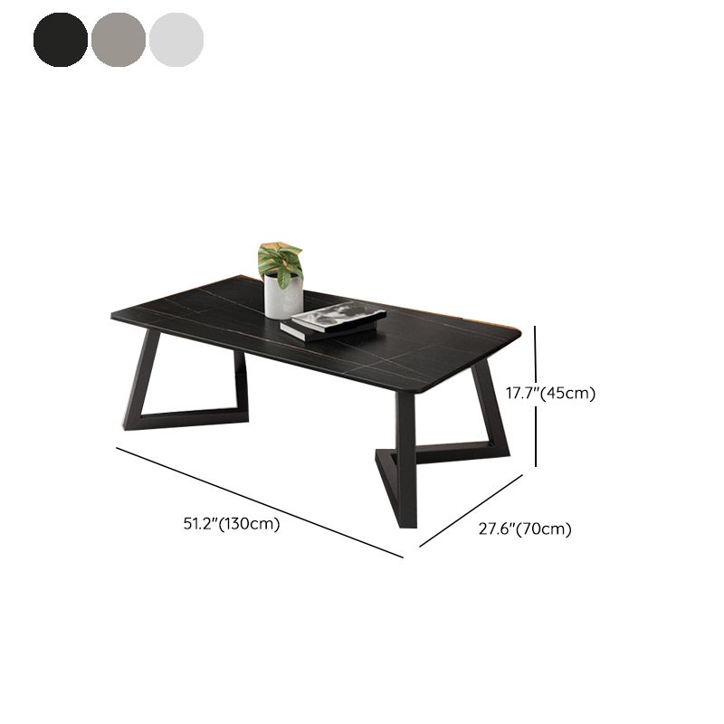 Contemporary 17.7" H Coffee Table Rectangular Stone 1 Single Cocktail Table