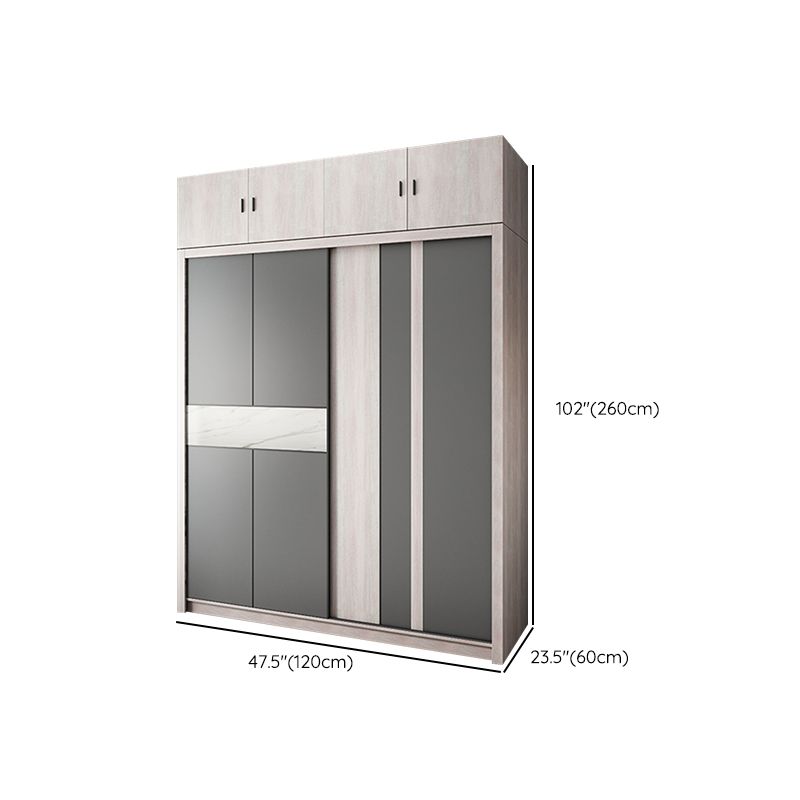 Grey Sliding Wardrobe Cabinet Contemporary Wardrobe Armoire for Bedroom