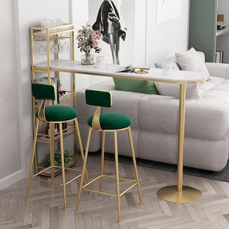 Marble Top Bar Table Contemporary Metal Frame Pub Table with Storage