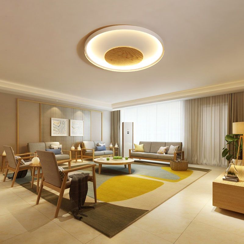 Disk Thin Hotel Plafondinbouw Acryl Nordic 12/16/19,5 Inch Brede LED-inbouwlamp in zwart/wit en hout