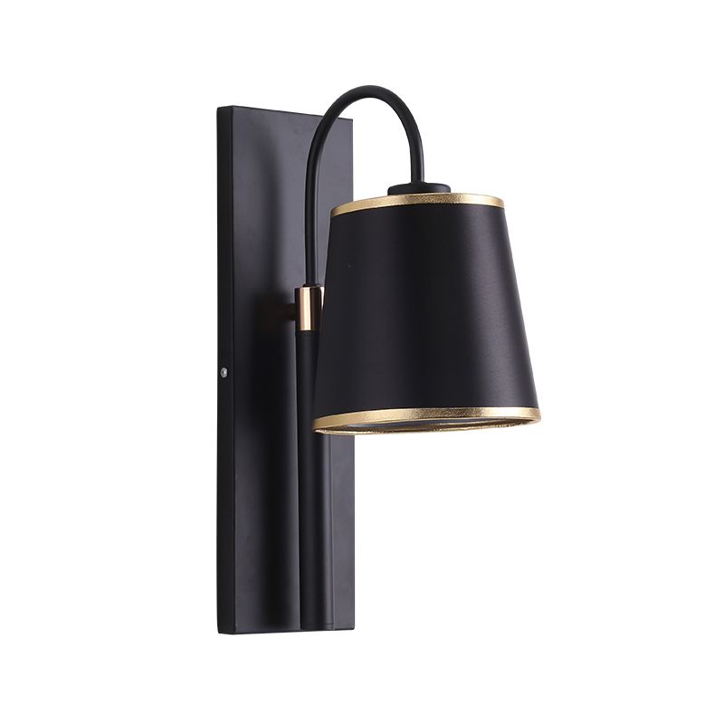 Black Conical Wall Sconce Lighting Nordic 1-Bulb Metallic Wall Mount Light with Gooseneck Arm