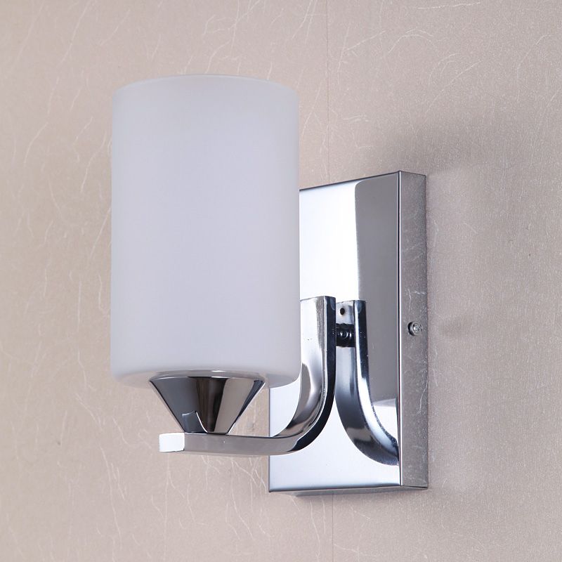 Cylindrical Shade Wall Lamp Modern White Glass Bedroom Sconce Light