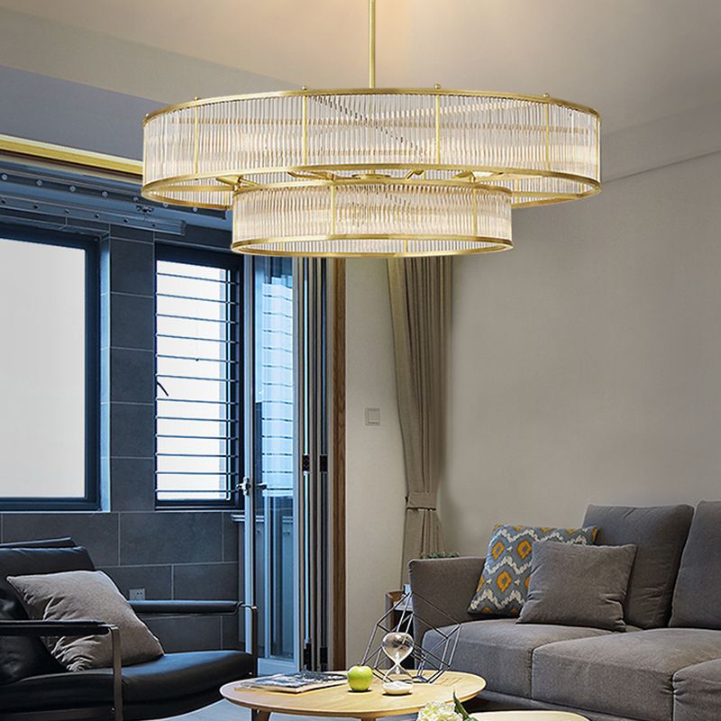 Gold Metal Chandelier Light Fixtures Traditional Round Multi-Head Hanging Pendant Lamps with Crystal