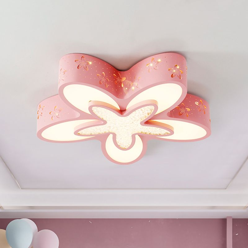 Plafoniera da incasso a soffitto in metallo a forma di cartone animato a LED per camera da letto per bambini a forma di fiore in rosa/blu