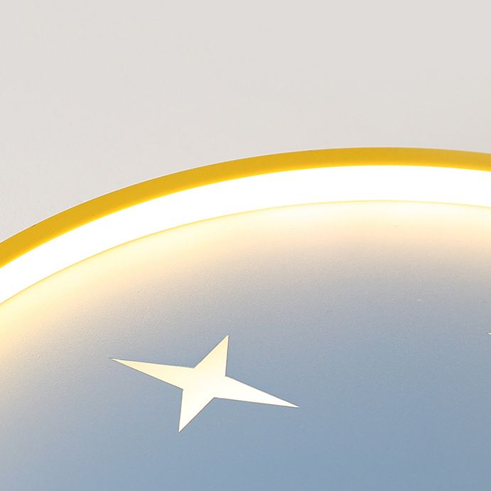 Lampe de plafond LED en métal de dessin animé de lumière affleurante de cercle jaune-bleu avec le décor de fusée