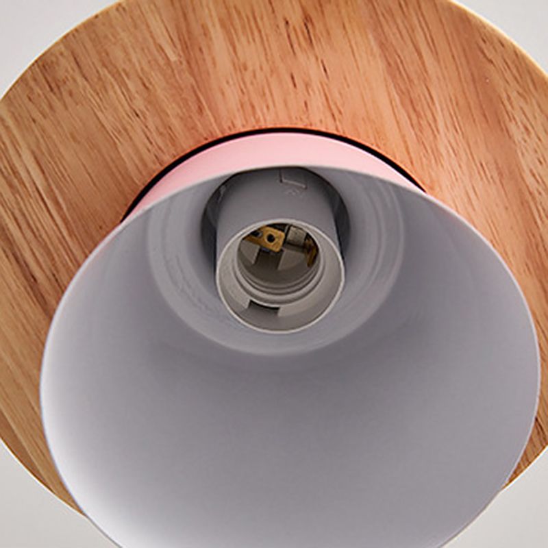 Saucer Cup Dining Room Hanging Lamp Metal and Wood 1 Bulb Nordic Pendant Light Fixture
