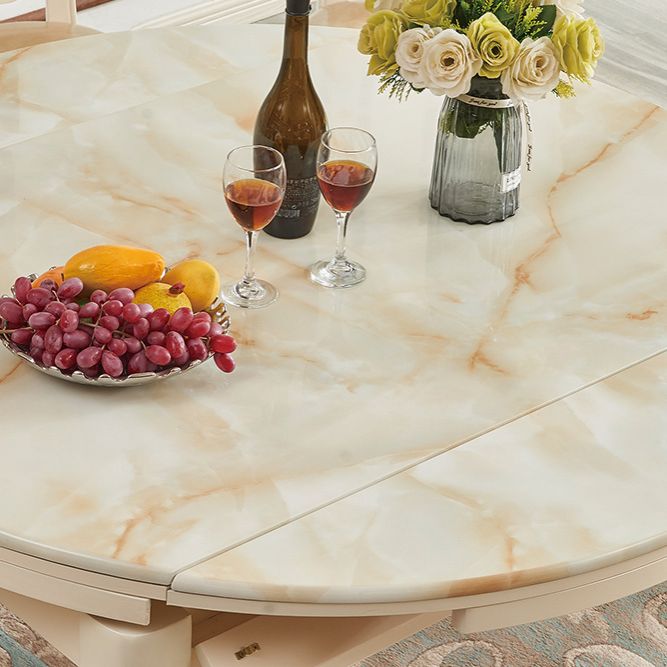 Faux Marble Dining Table Round 4 Legs Dining Site Table with Drop-Leaf