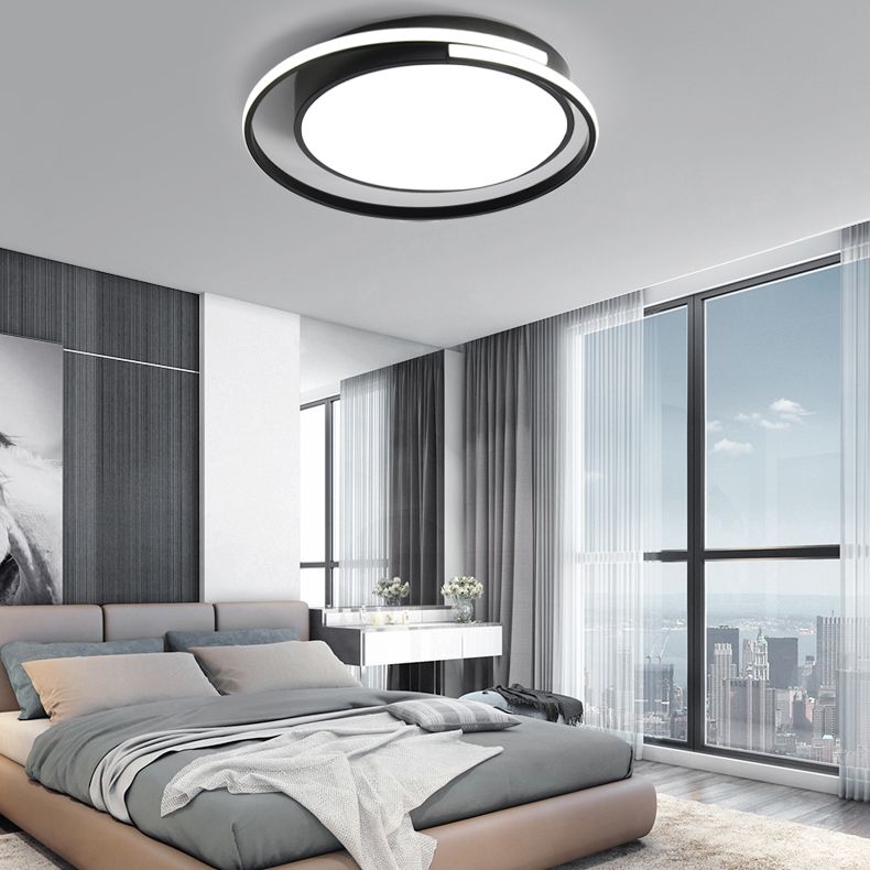 Black and White Metal Flush Mount Modern Style Rounded Ceiling Light Fixture for Bedroom