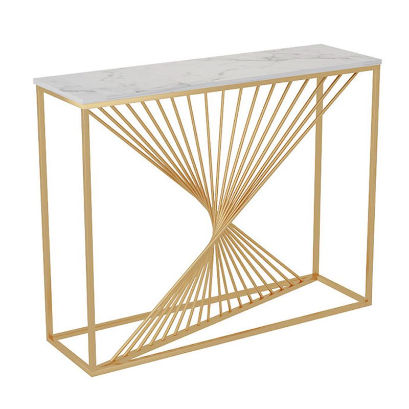 Glam Console Accent Table Antique Finish Rectangle Console Table in Marble
