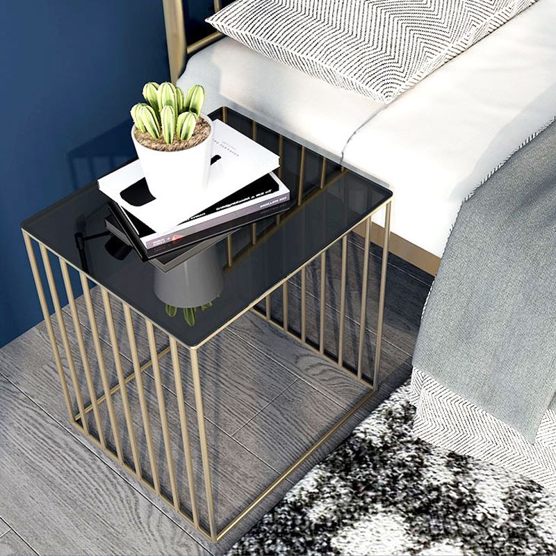 Contemporary Glass Top Frame Square Bedside Accent Side Table