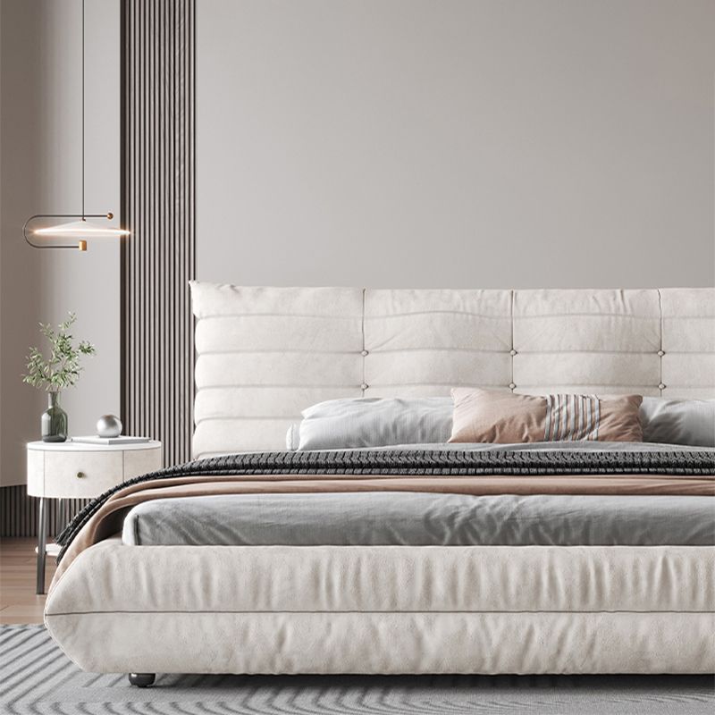 37.4" Tall Glam Panel Bed Wood and Upholstered Standard Bed in White