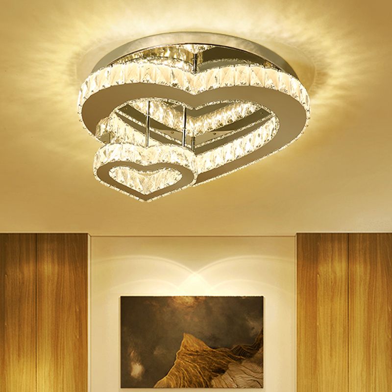 Heart Shaped Flush Light Fixture Minimalist Clear Crystal LED Close to Ceiling Lighting for Bedroom