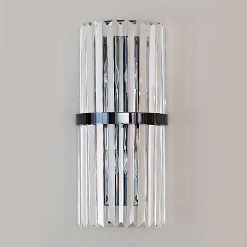 Modern Style Half Cylinder Wall Sconce Crystal 2 Light Sconces for Living Room