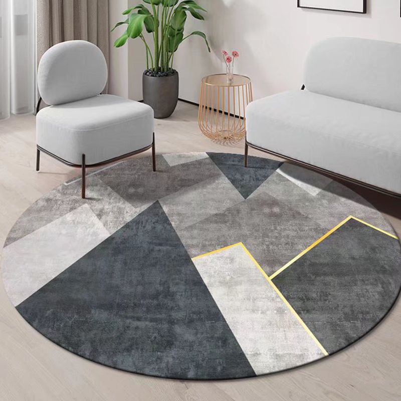Gray Modern Rug Polyester Striped Rug Stain Resistant Rug for Living Room