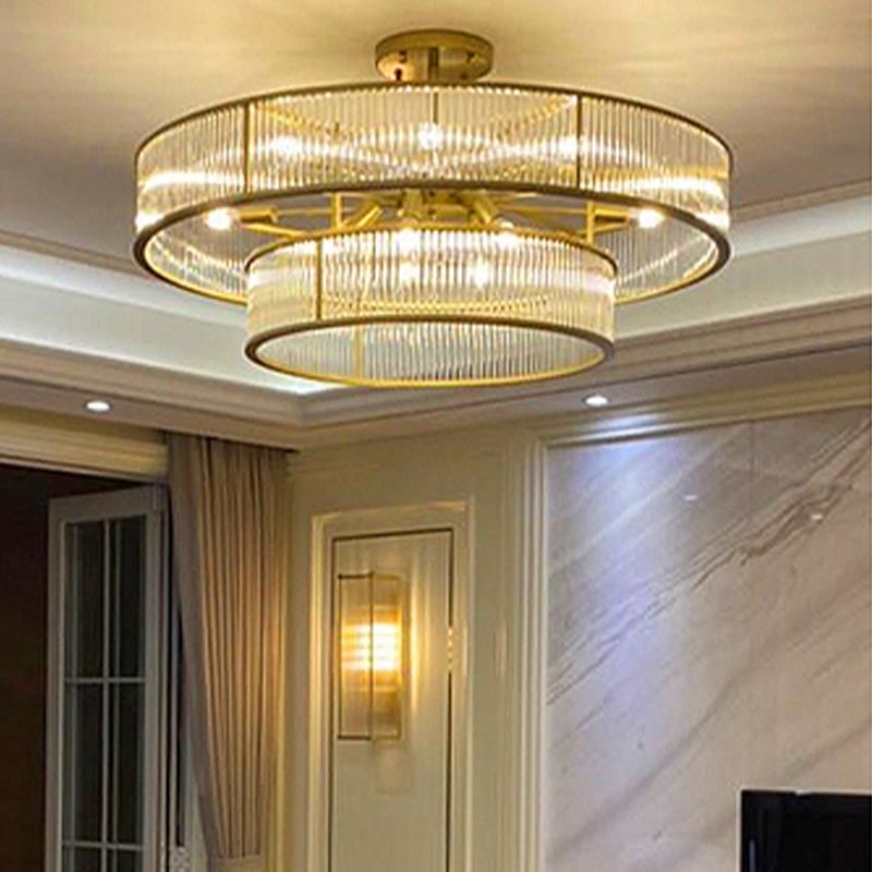 Gold Metal Chandelier Light Fixtures Traditional Round Multi-Head Hanging Pendant Lamps with Crystal