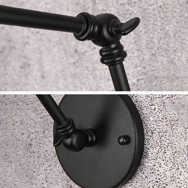 10"+10" 2-Sections Swing Arm Wall Mount Light Single Bulb Retro Industrial Style Coffee Shop Sconce Lights in Matte Black