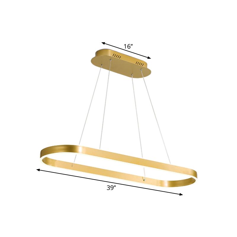 Lampada a sospensione di telaio ovale moderno kit per sala da pranzo metallizzata lampada a led isola in oro, luce calda/bianca