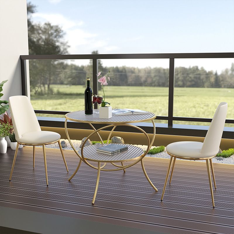 Round Shape Side Table Golden Farmhouse Style 2-Tier End Table