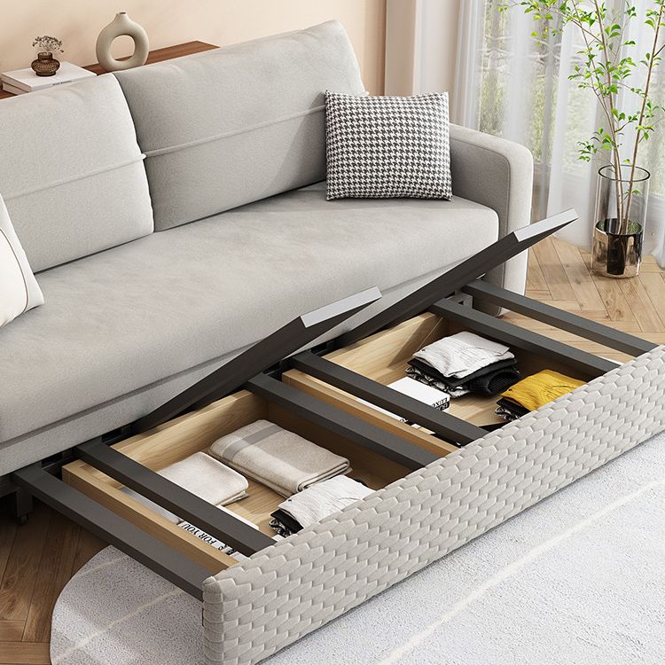 Metal Frame Sleeper Sofa Light Gray Square Arms Sofa Bed with Upholstered, 32.28" Wide