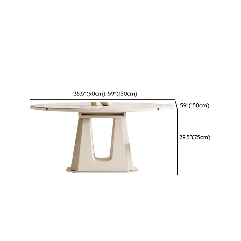 White Modern Extendable Stone Dining Table with Double Drop Leaf