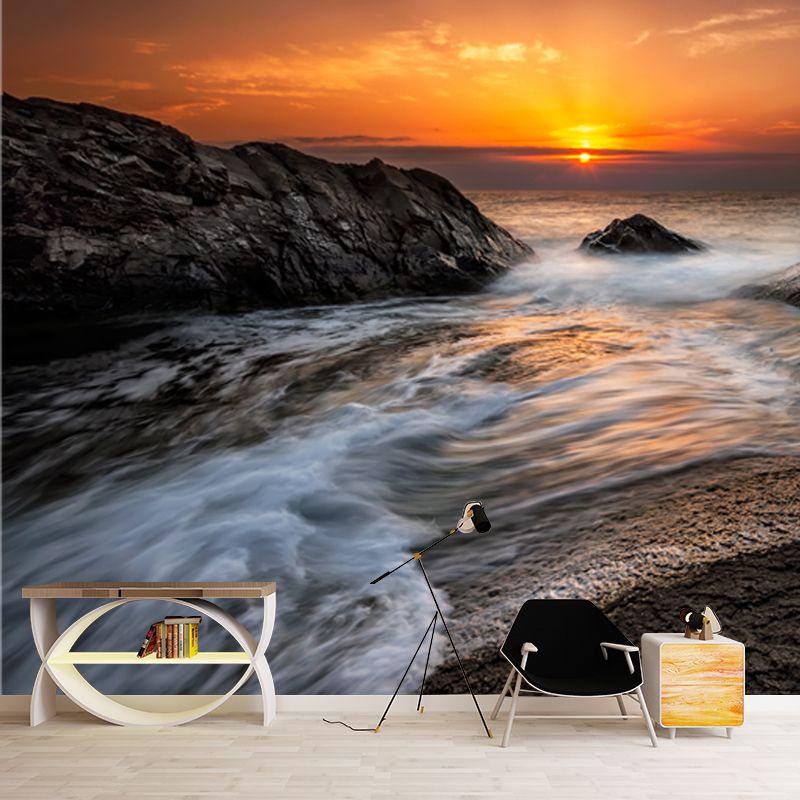 Yellow Sunset with Surge Mural Waterproof Wall Covering for Accent Wall, Size Optional