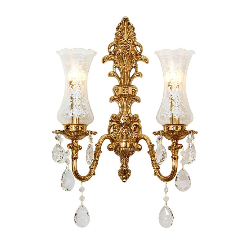 Lámpara de pared de pared de bronce de vidrio de vidrio transparente iluminación de pared de estilo retro en forma de cristal para cristal K9