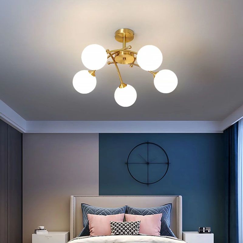 Nordic Style Copper Ceiling Light Ball Shape Ceiling Lamp for Bedroom