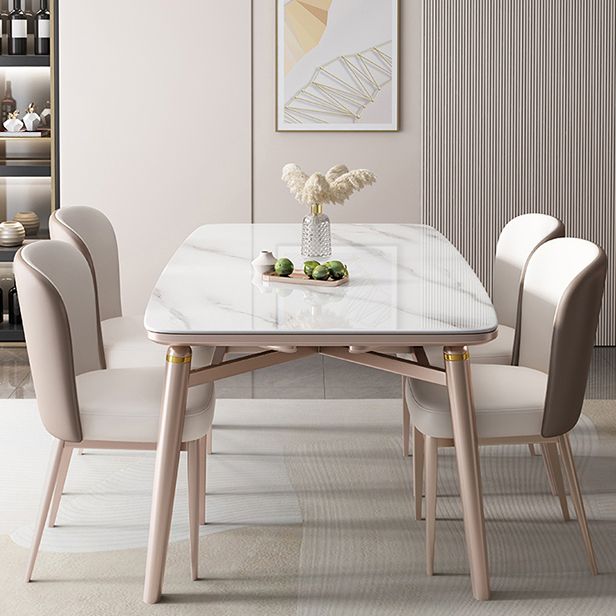 Foldable Stone Rectangle Dining Table Rubber Legs for Dining Room