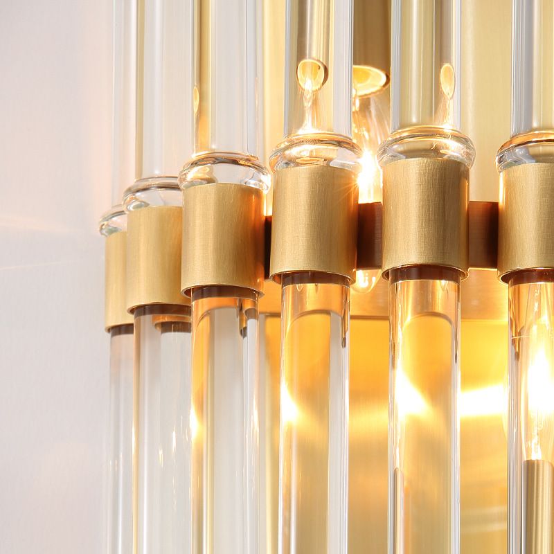 Half-Cylindrical Wall Lighting Contemporary Clear Crystal 1 Light Brass Finish Sconce Lamp for Bedroom