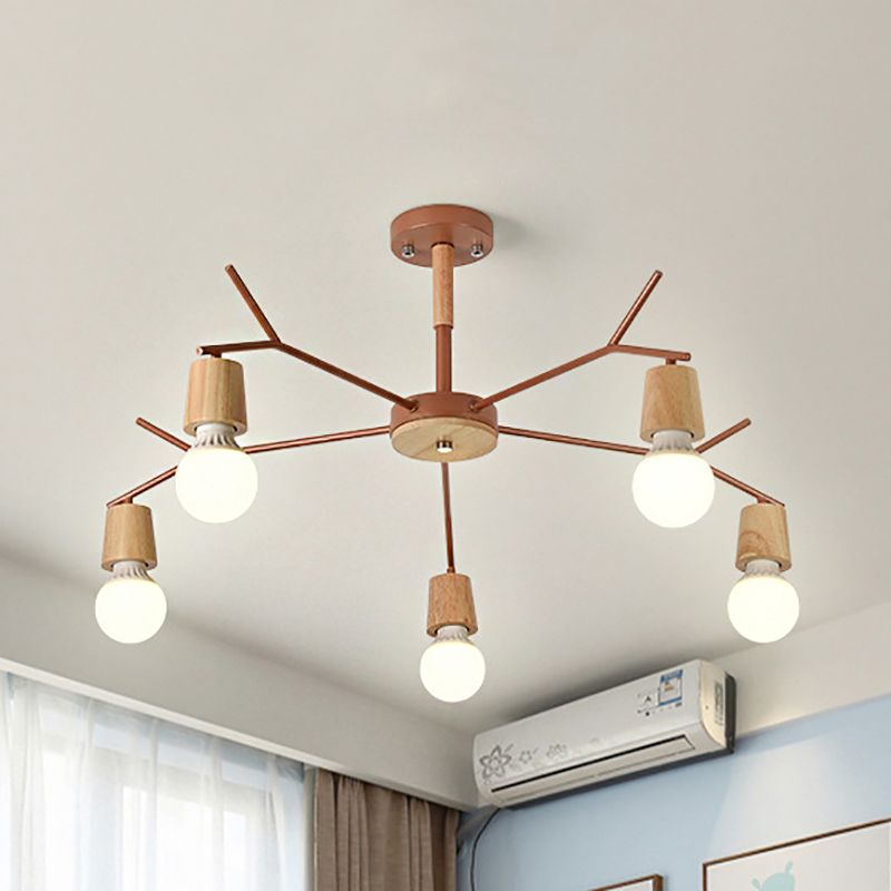 Branch Shape Living Room Chandelier Metal Multi Heads Nordic Stylish Pendant Light