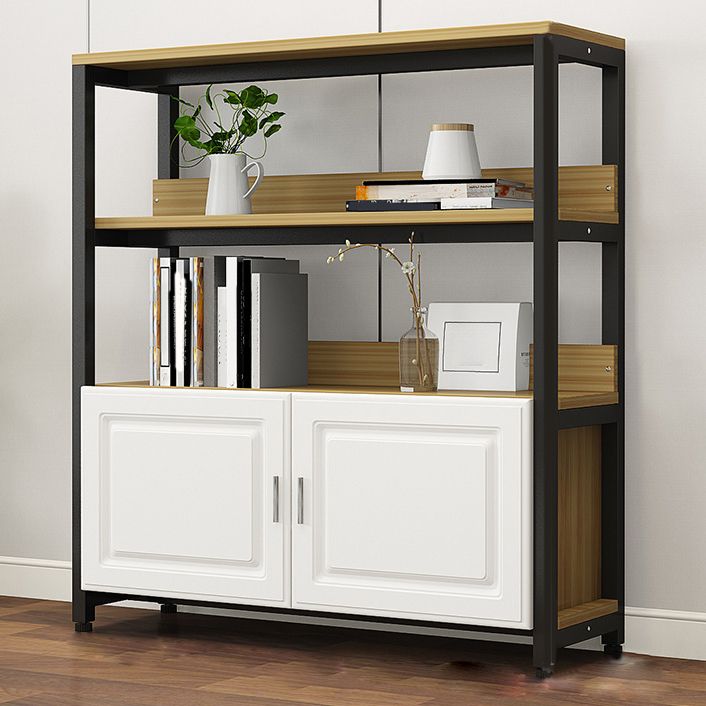 Metal Engineered Wood Shelf Bookcase Modern Home Open Book Shelf with 2 Doors