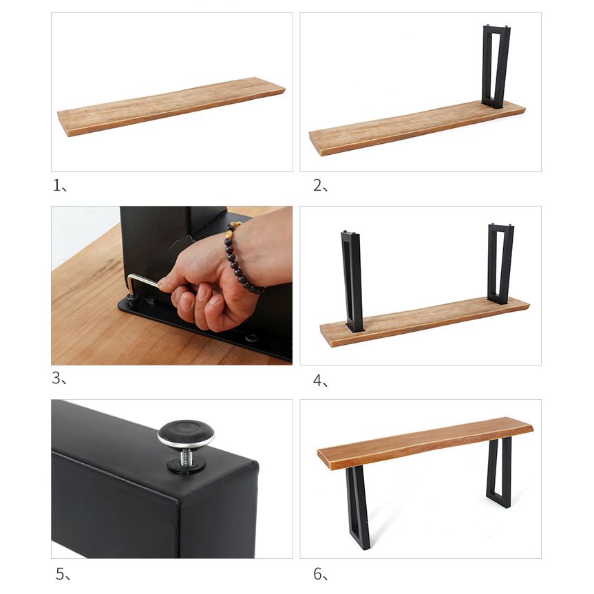 Wood Top Bar Table Rectangle Dining Table with Metal Base for Kitchen