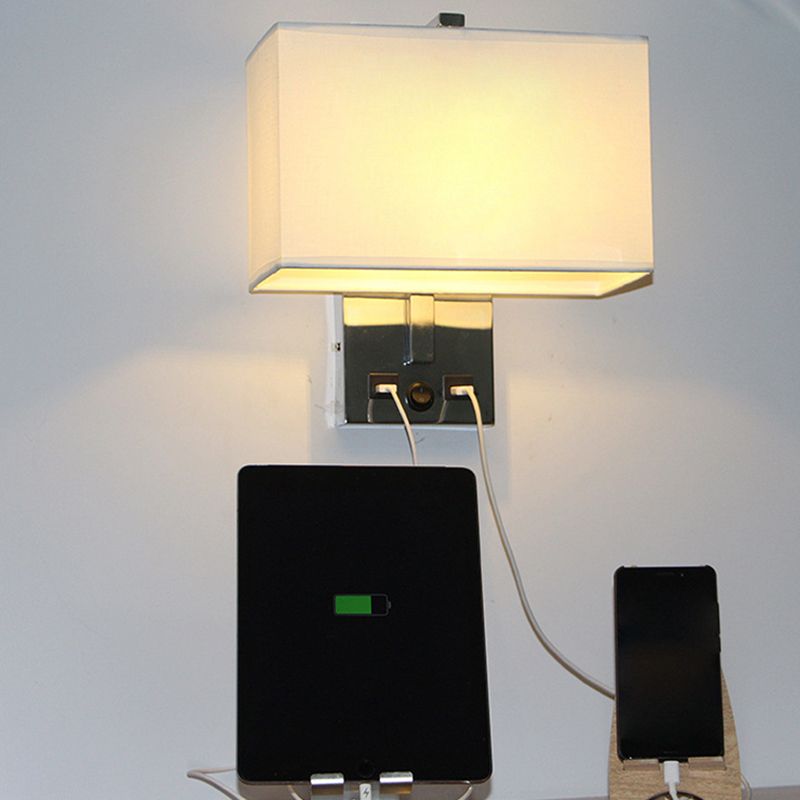 Modern Wall Sconce Rectangle Shape Metal Wall Light with Fabric Shade for Study