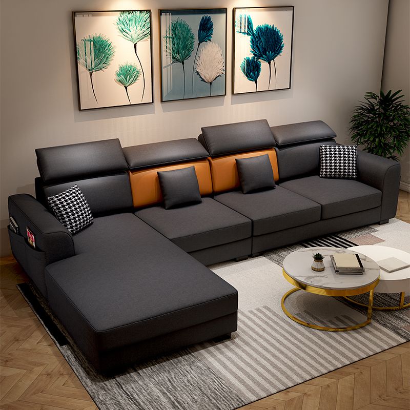 35.4"H Modern Faux Leather Flared Arm Sofa & Chaise for Living Room