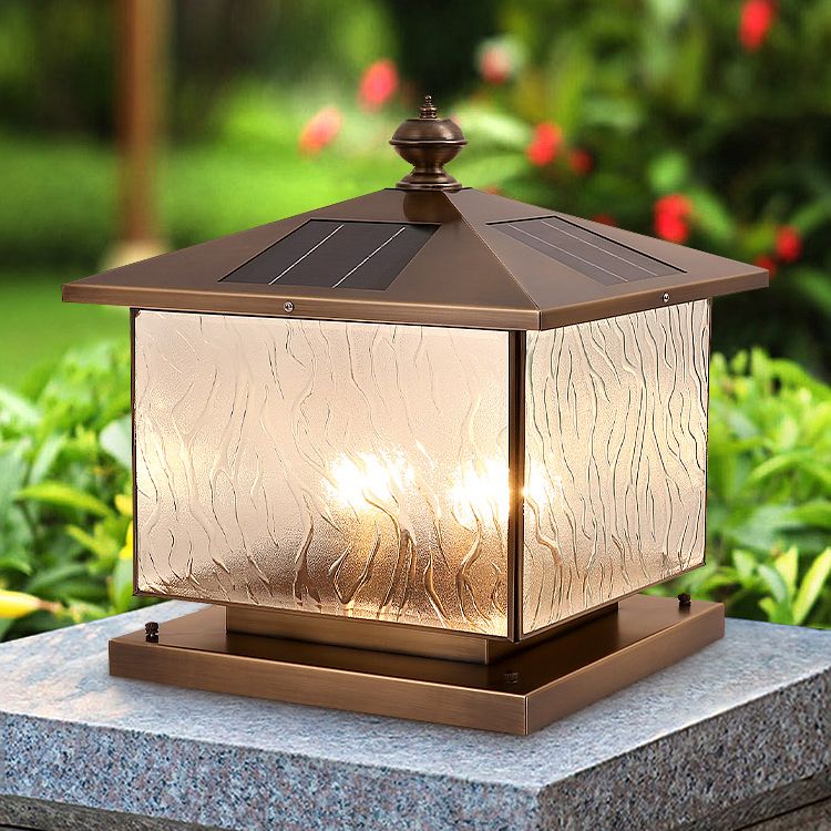 Rectangle Shape Metal Solar Pillar Lamp Modern 1 Light Waterproof Outdoor Light
