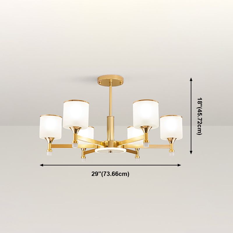 Chandelier en fer laqué créatif créatif moderne avec une teinte en verre blanche