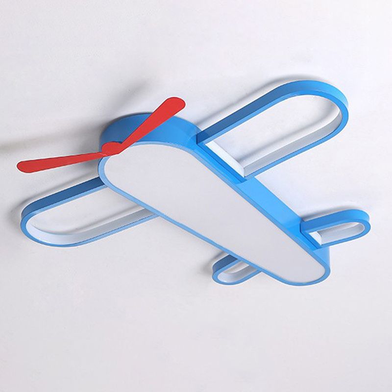 Cartoon Airplane Shaped Ceiling Mount Light Acrylic Shade Creative Boys Room LED Ceiling Lamp in Blue