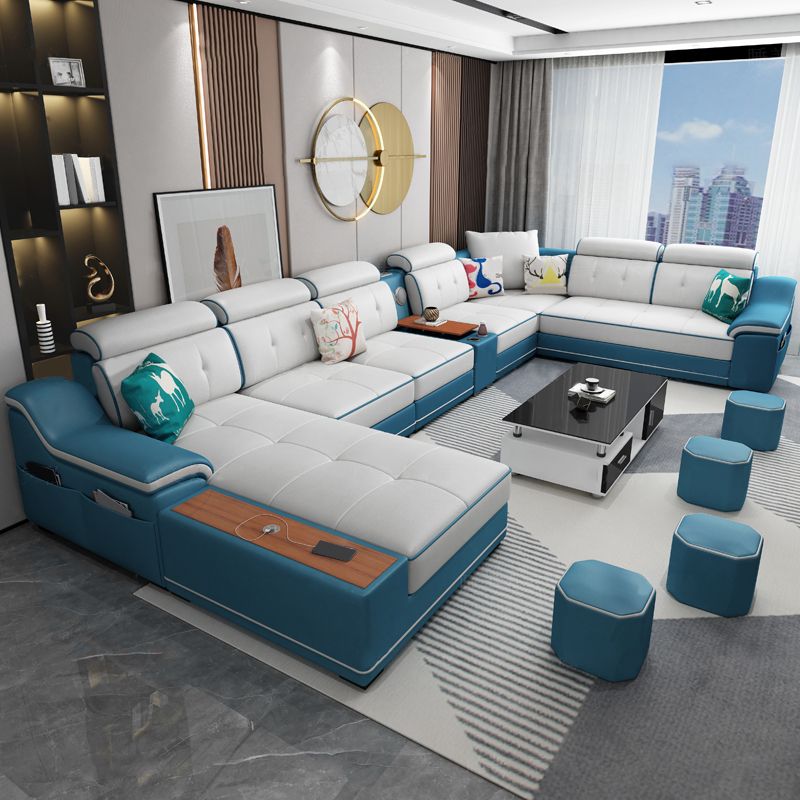 Faux Leather Sofa U-Shaped Modular Stain-Resistant Furniture Sectionals