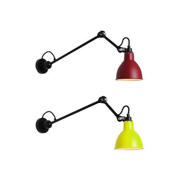 Lámpara de pared de pared con cúpula negra/gris moderna 1 cabezal de pared metálica con brazo ajustable, 23.5 "+8"/16 "+8" Longitud de longitud